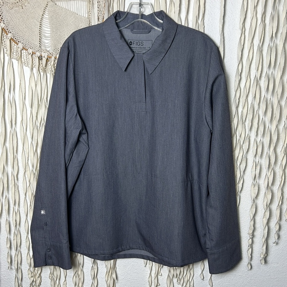 Figs Graphite Napa Long Sleeve Polo Scrub Size XL